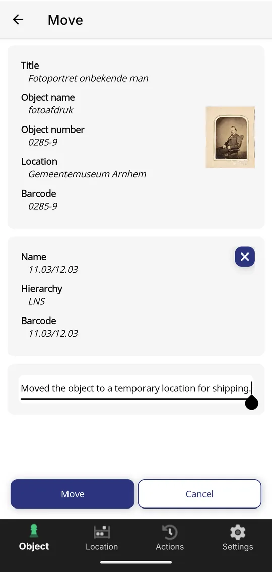 Collection Mobile, moving an object